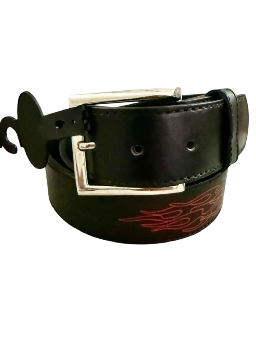 Vintage Y2K Black Red Flames Belt Punk Skater Edgy Grunge Goth Removable Buckle